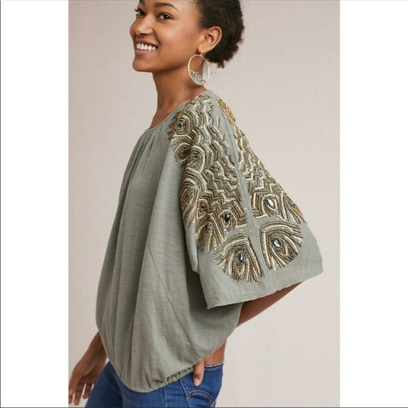 Anthropologie Tops - Anthropologie Feather-Cloaked Top NEW PXS/PS petite new with tag